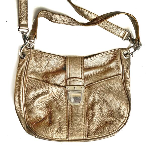 Michael Kors Metallic Gold Shoulder Bag | Y2K Convertible Crossbody Satchel EUC - Picture 3 of 16